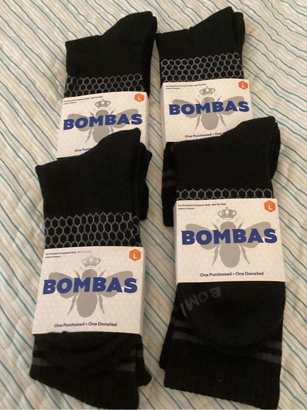 Bombas Men's Black Solid Half Calf Sock 4-Pack - NEW  Sz 9-13 Large